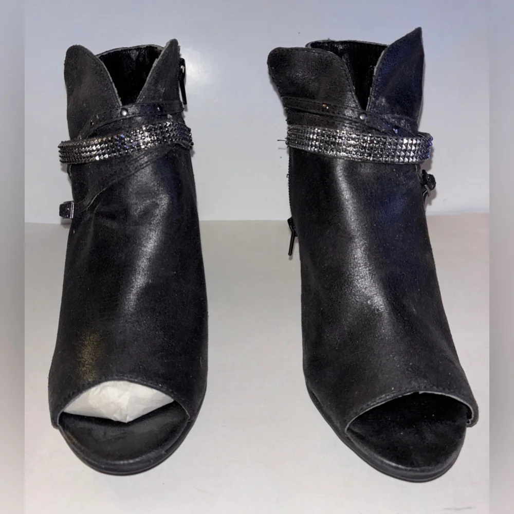 Rampage Women's Meera Peep Toe Rhinestone Glitz Buckle Strap Ankle Bootie 7 1/2M